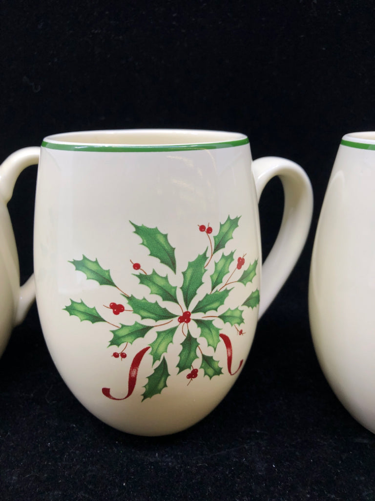 4 LENOX HOLLY MUGS.