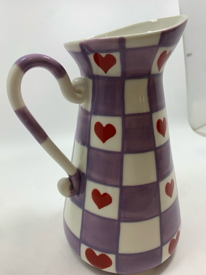 PURPLE CHECKERED HEART PITCHER.