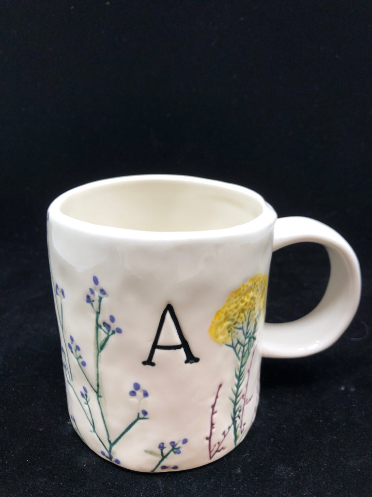 "A" FLORAL ANTHROPOLOGIE MUG.