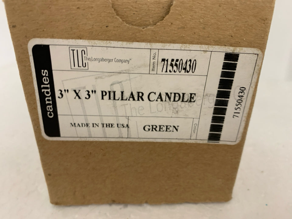 NIB GREEN LONGABERGER PILLAR CANDLE.