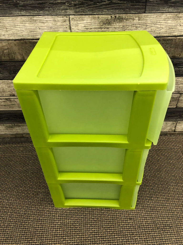 GREEN STERILITE PLASTIC 3 DRAWER STORAGE.