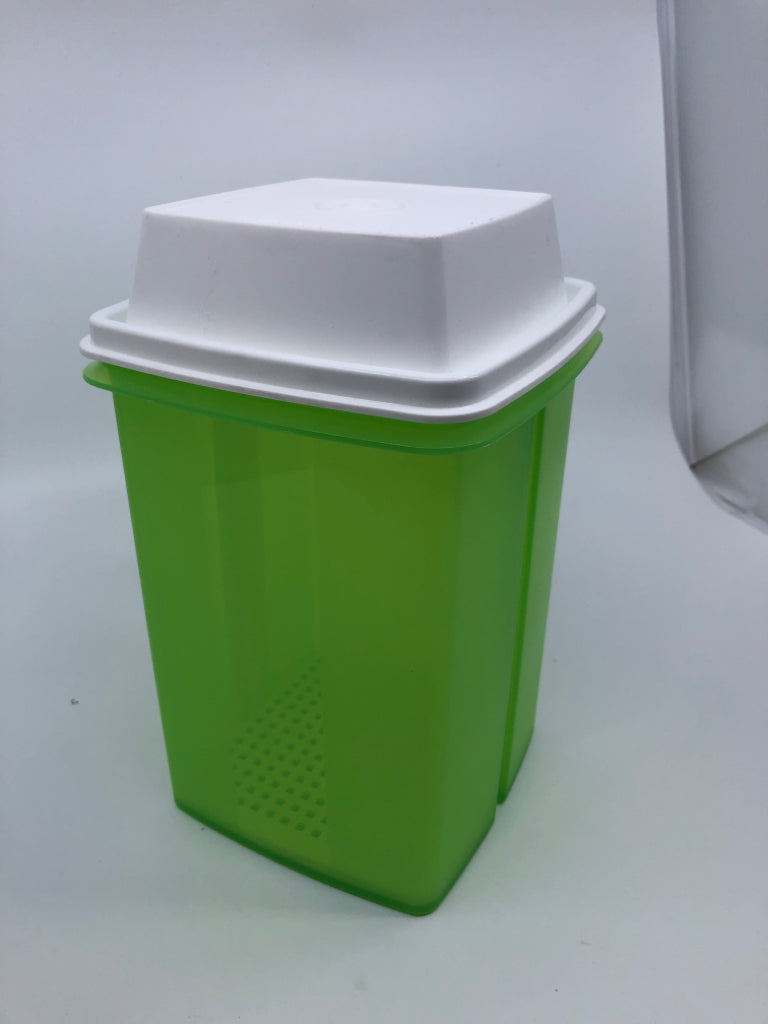 LIME GREEN TUPPERWARE PICKLE JAR.