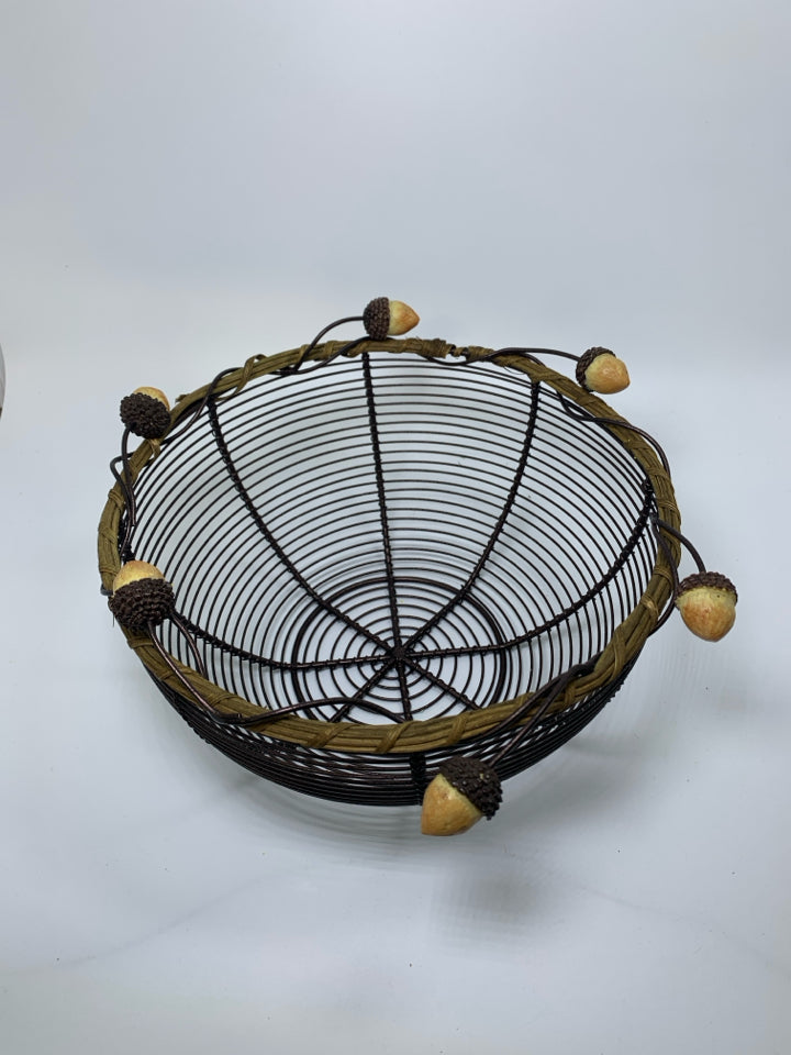 BROWN METAL BASKET W/ ACORN RIM.