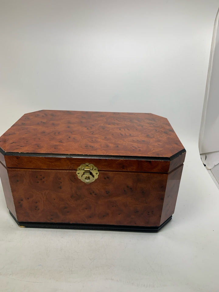 FAUX WOOD JEWELRY BOX W/ DEEP BOTTOM.