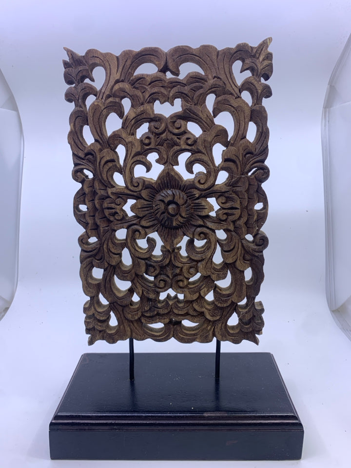 SMALL WOOD CARVED BLACK STAND DEOCR.