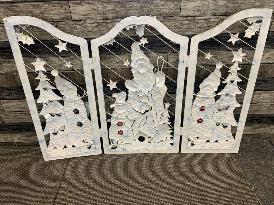 SANTA AND SNOWMAN EMBOSSED FIREPLACE SCREEN COVER.