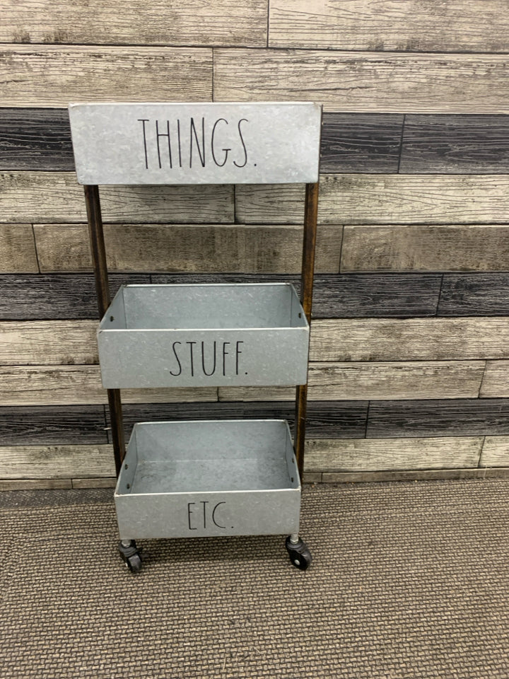 3 TIER METAL/WOOD ROLLING STORAGE CART.