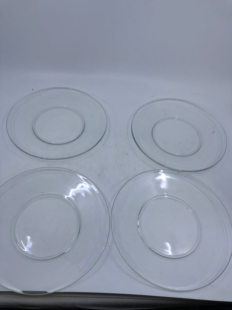 4 GLASS DESSERT PLATES.