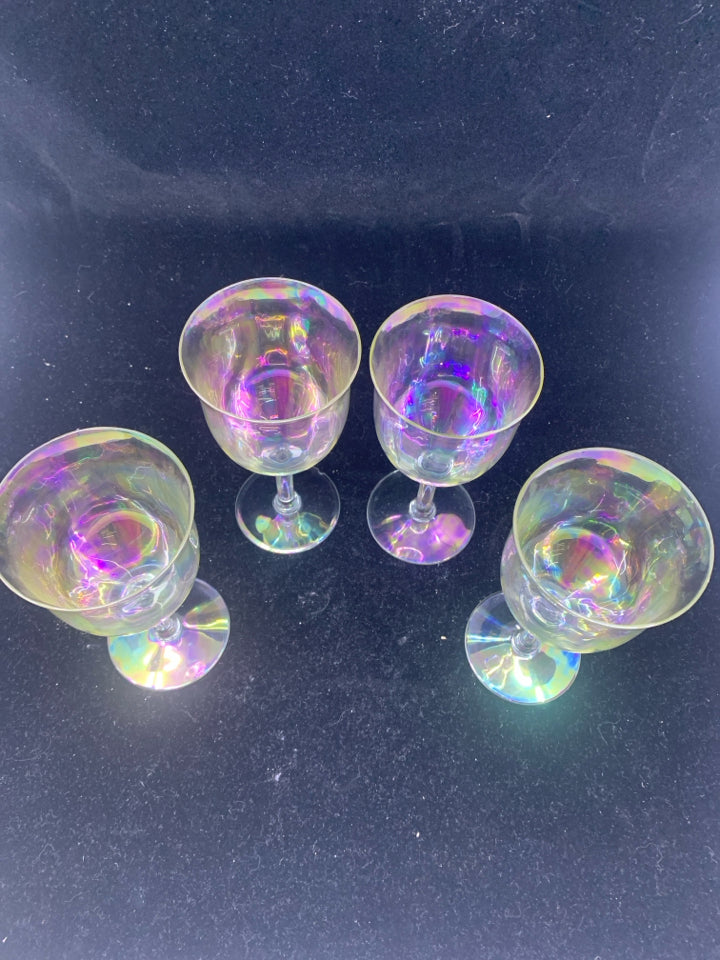 4 IRIDESCENT WINE GLASSES.