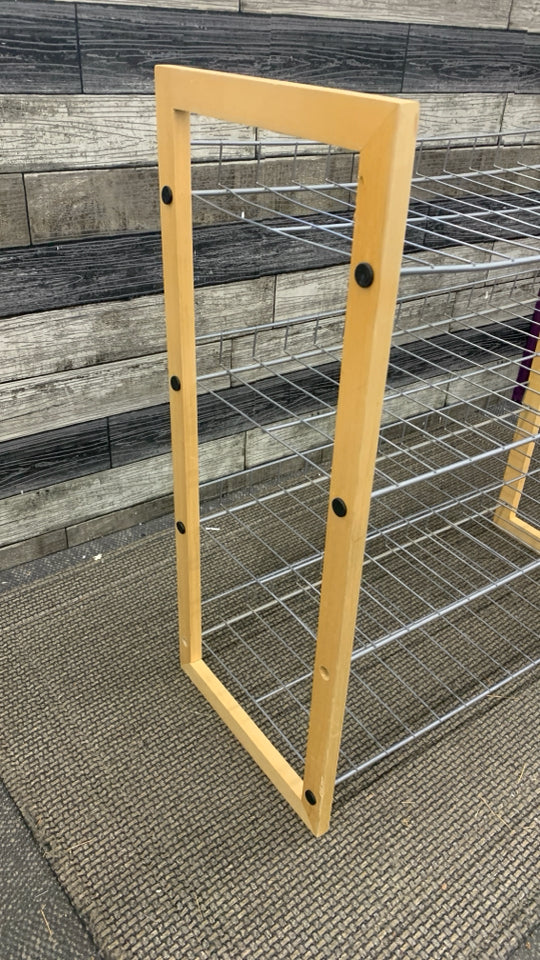 WOODEN SIDED SHOE RACK.