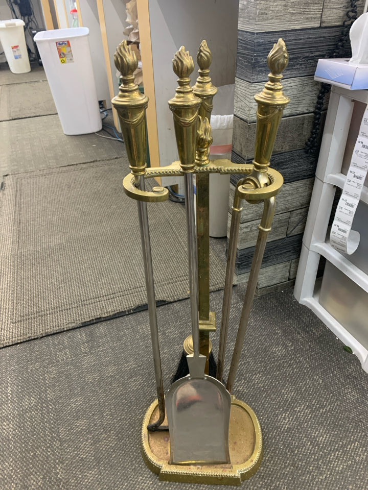5PC BRASS FIREPLACE TOOL SET.