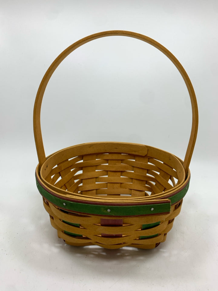 1999 GREEN & RED DETAIL BASKET W/HANDLE.