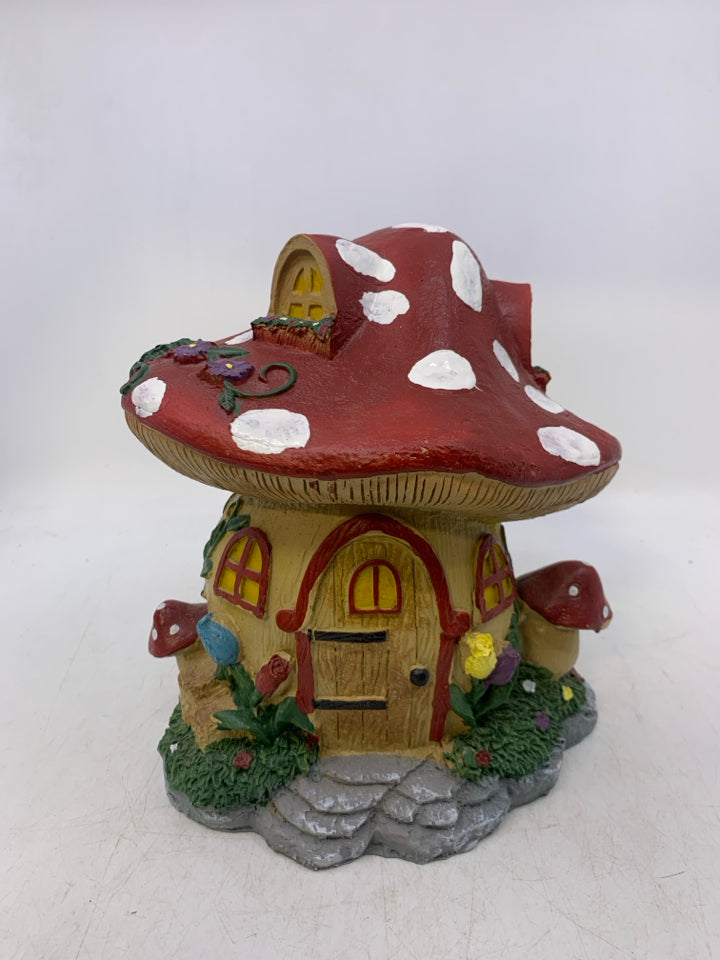 RED MUSHROOM RESIN FAIRY HOUSE .