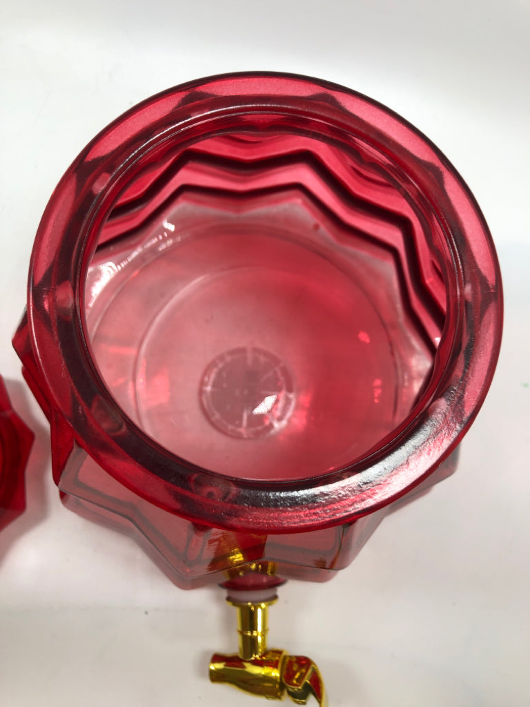 RED GLASS TREE DRINK DISPENSER.