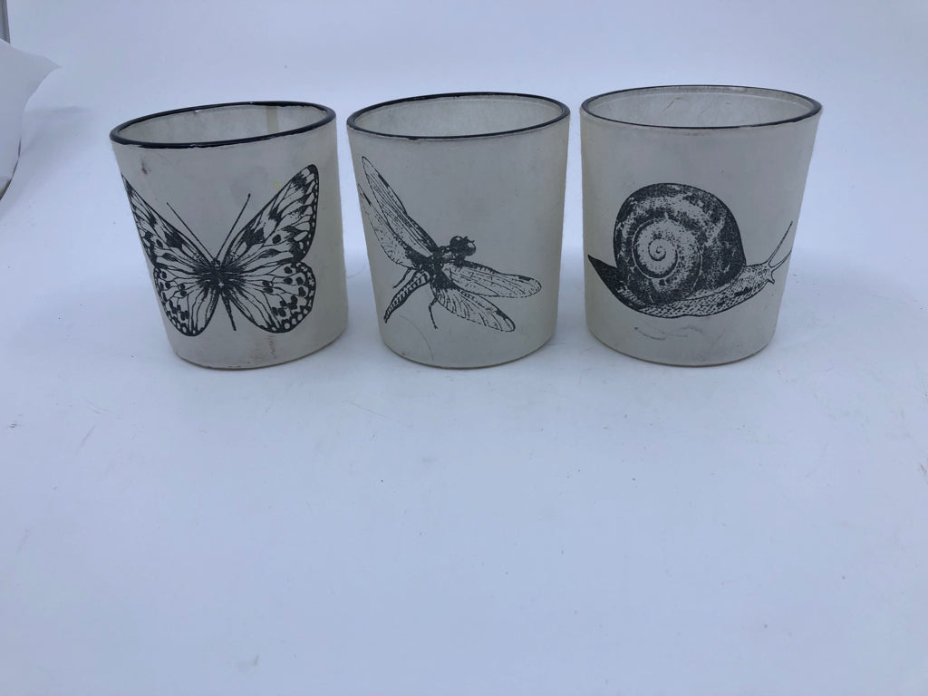 3 PAPER WRAPPED TEA LIGHT HOLDERS W/ INSECTS YANKEE CANDLE.