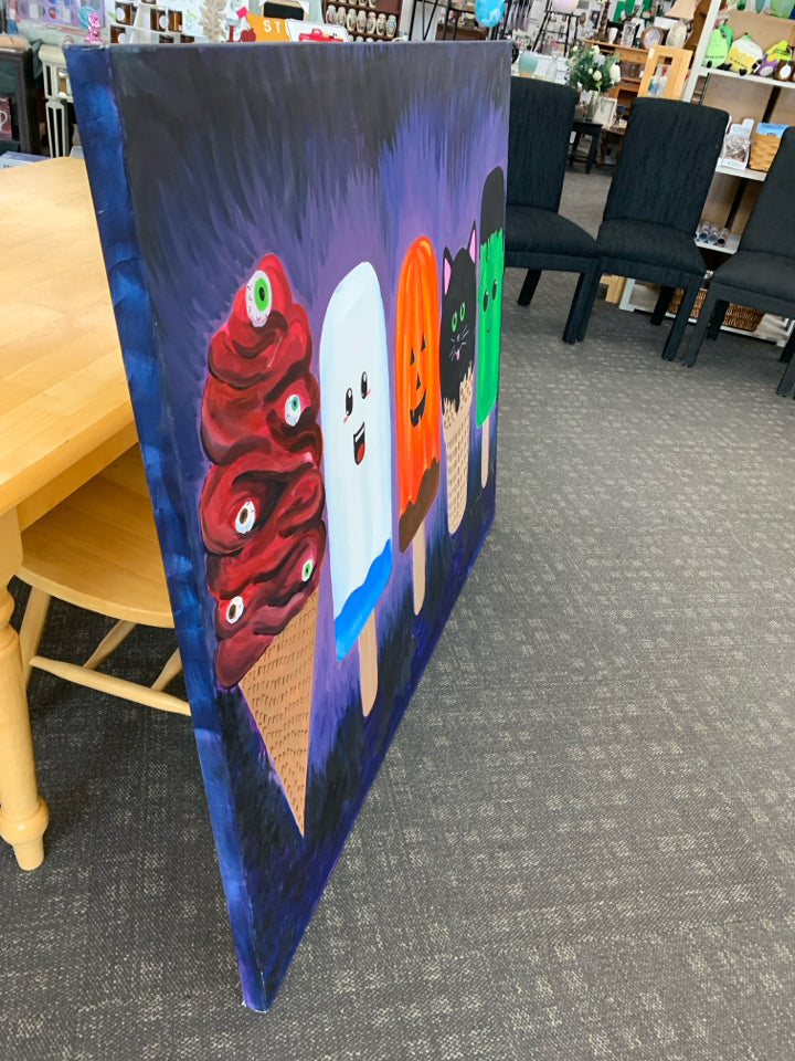 LARGE COLORFUL HALLOWEEN PAINTED POPSICLES WALL HANGING.