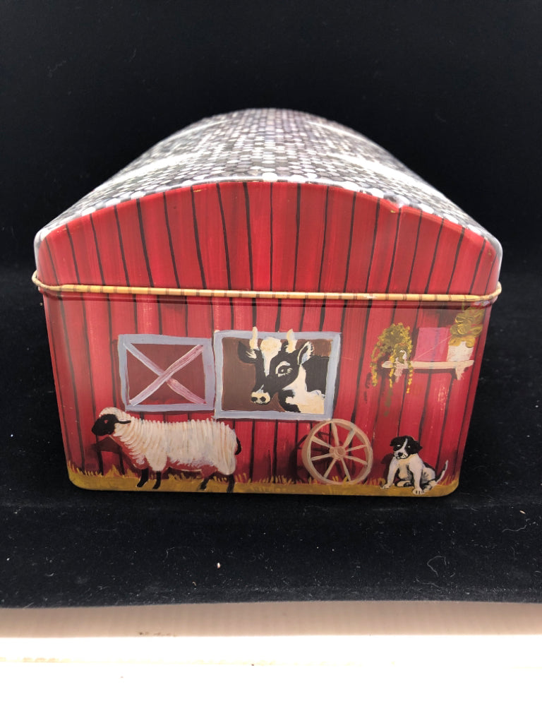 BARN SHAPED STORAGE TIN.