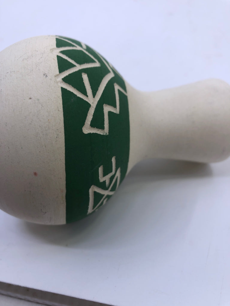 CREAM W GREEN ACCENT VASE.