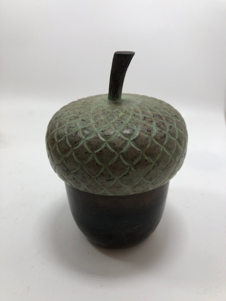 CRATE AND BARREL METAL ACORN JAR.