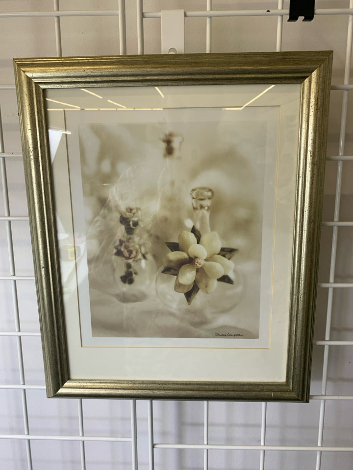 VASE W/ WHITE FLOWERS FRAMED ART.