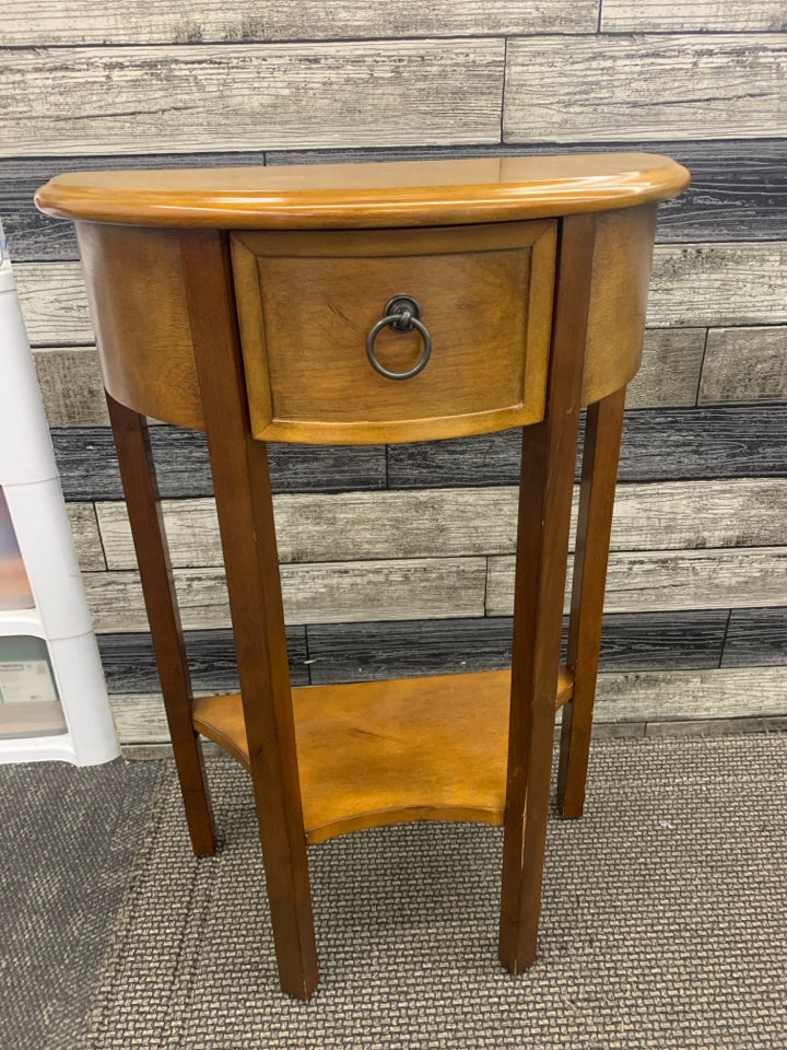 WOOD HALL STAND W/DRAWER & LOWER SHELF.