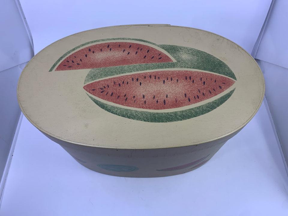 WATERMELON OVAL WOOD PAINTED BOX SIGNED.