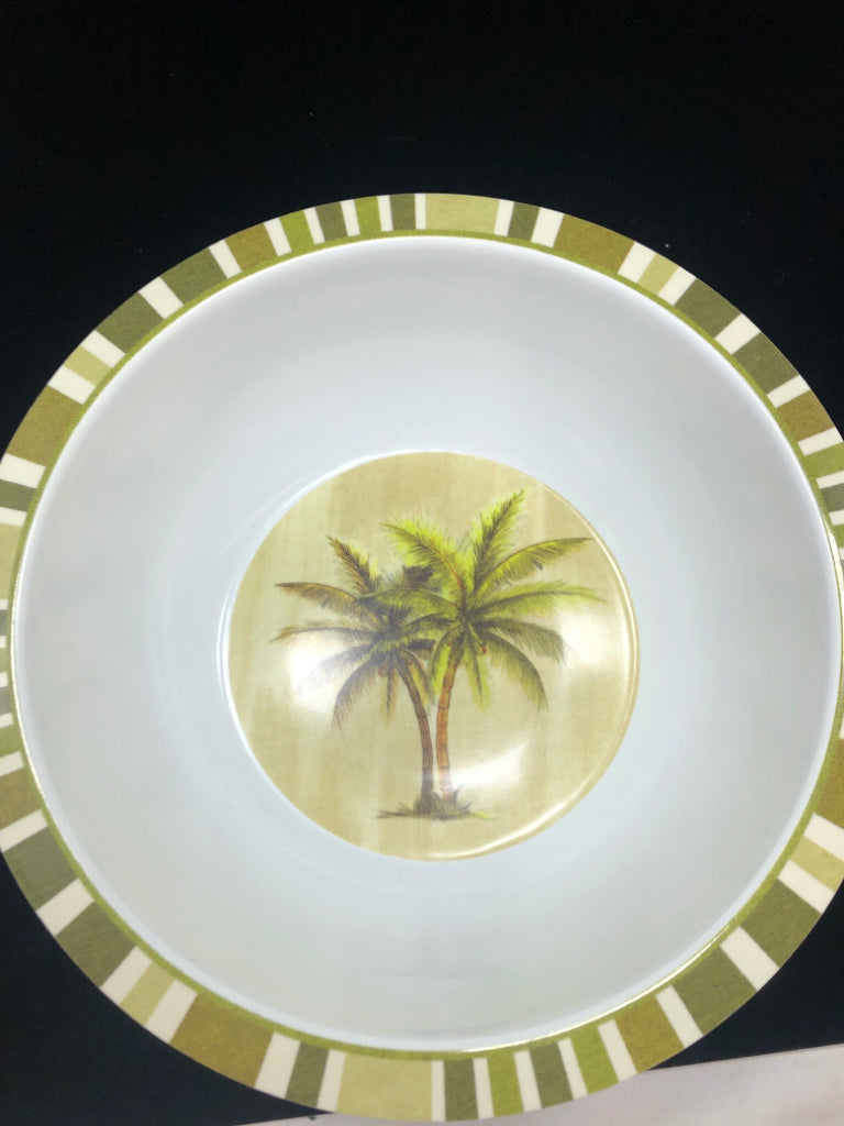 ROUND GREEN PALM TREE SERVING BOWL MELAMINE.