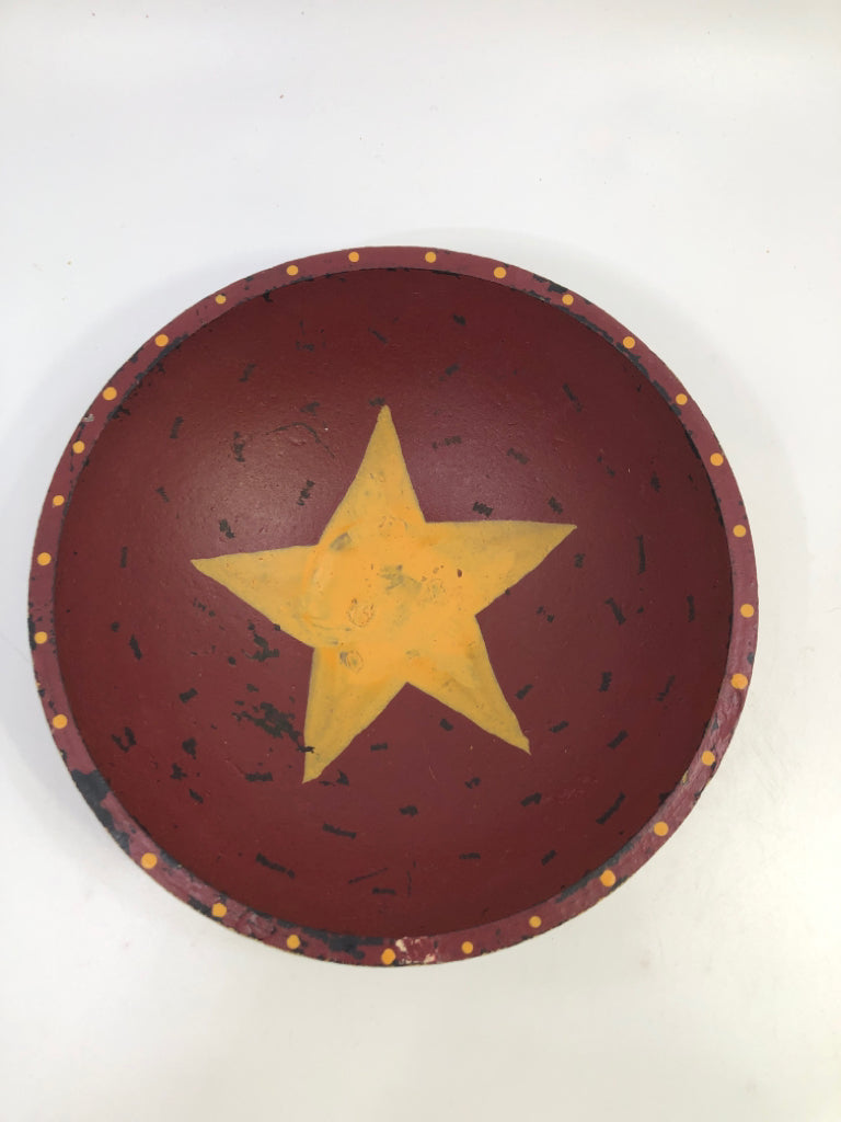 RED WOOD BOWL W/ PAINTED STAR.
