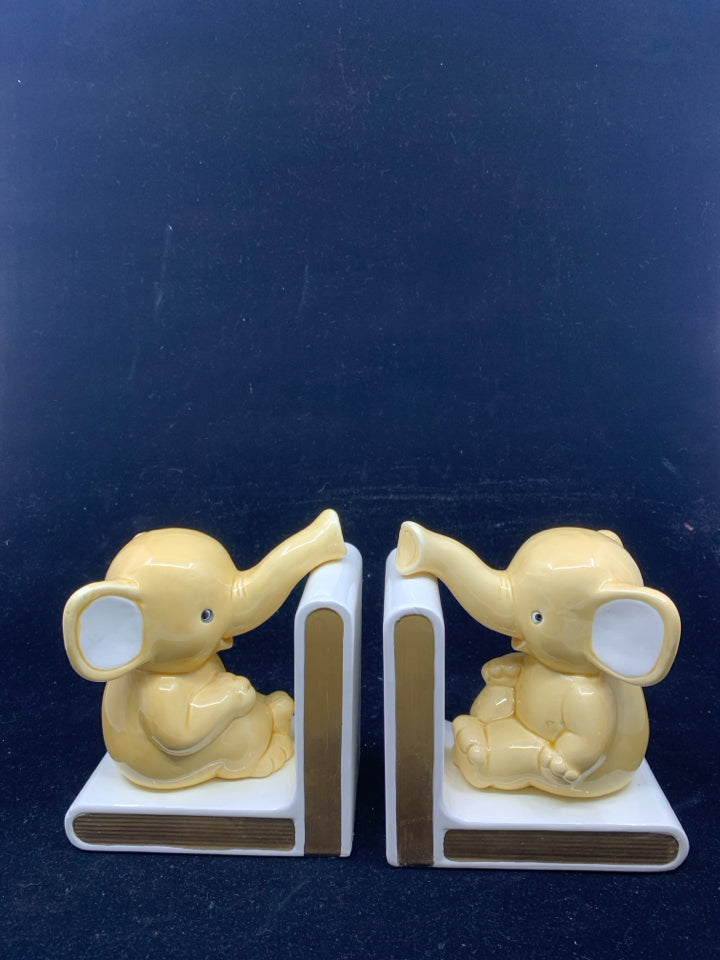 2 VTG YELLOW ELEPHANT CERAMIC BOOK ENDS.