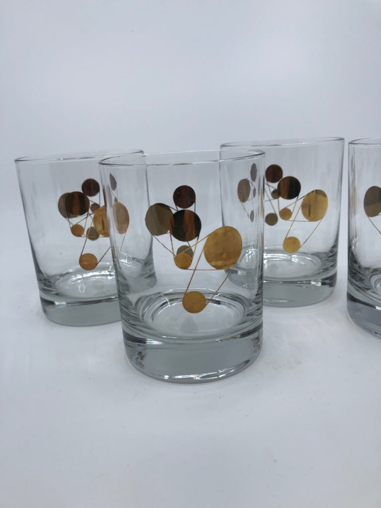 4 VTG HEAVY BOTTOM GOLD ACCENT SHORT GLASSES.