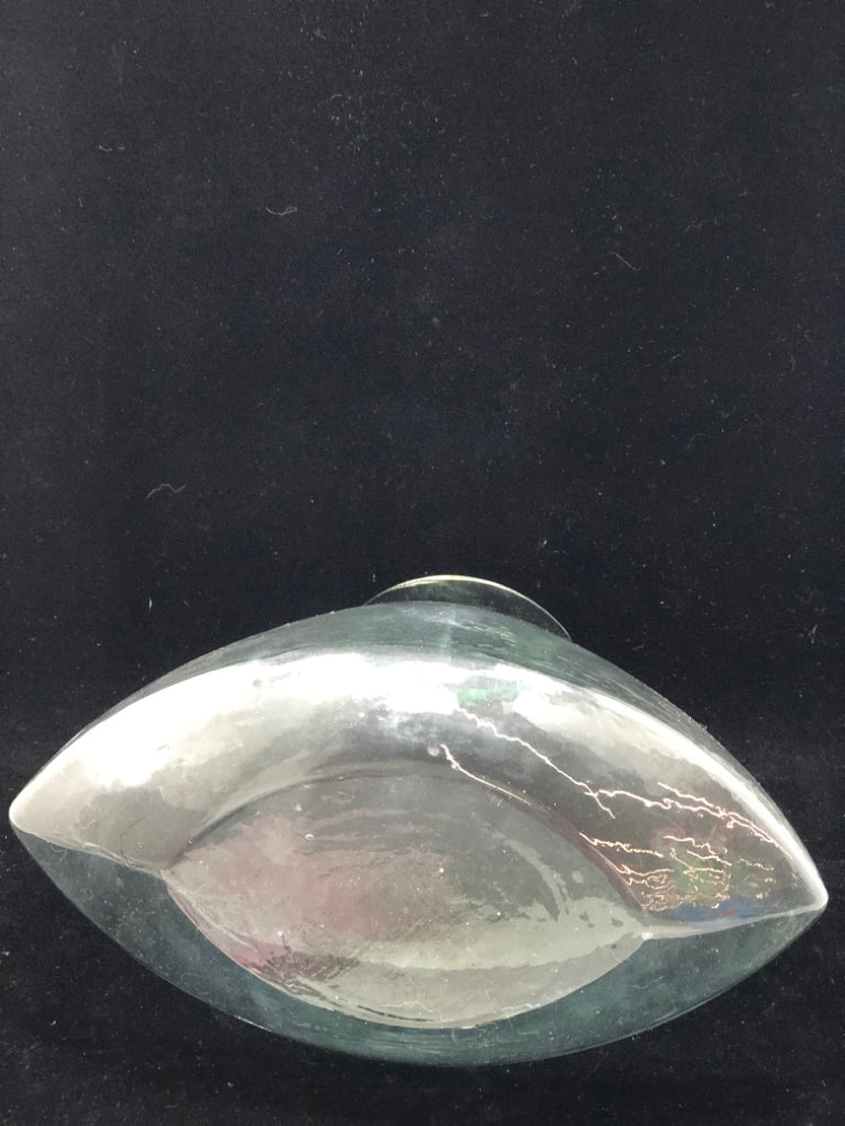 BLUE GLASS TRIANGULAR VASE.