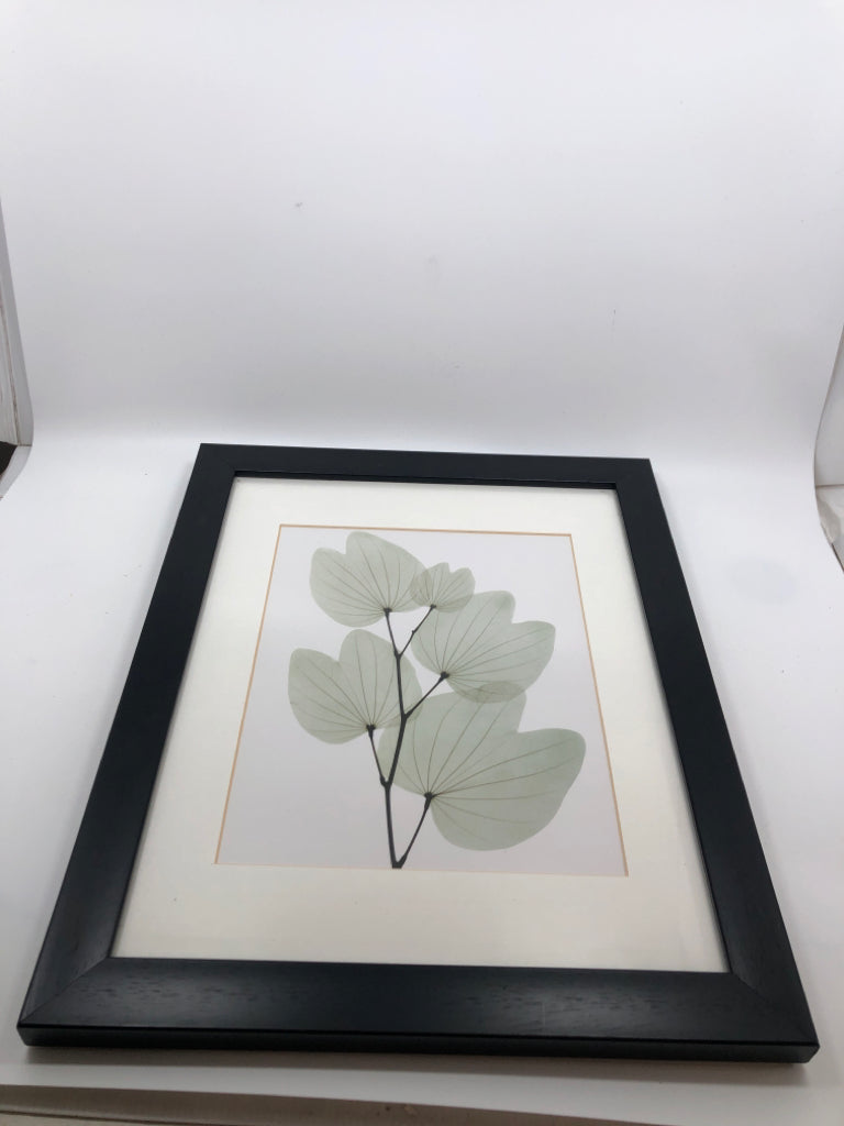 GREEN LEAVES BLACK FRAME WALL HANGING.