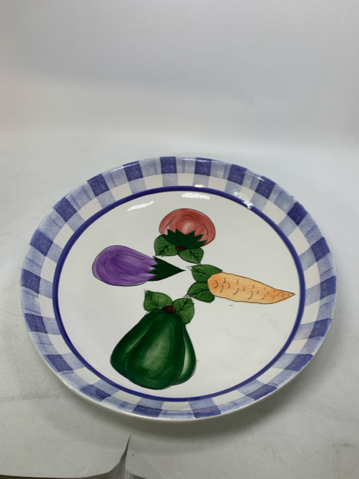 LARGE ASSORTED VEGGIES BOWL W/ CHECKERED EDGE.