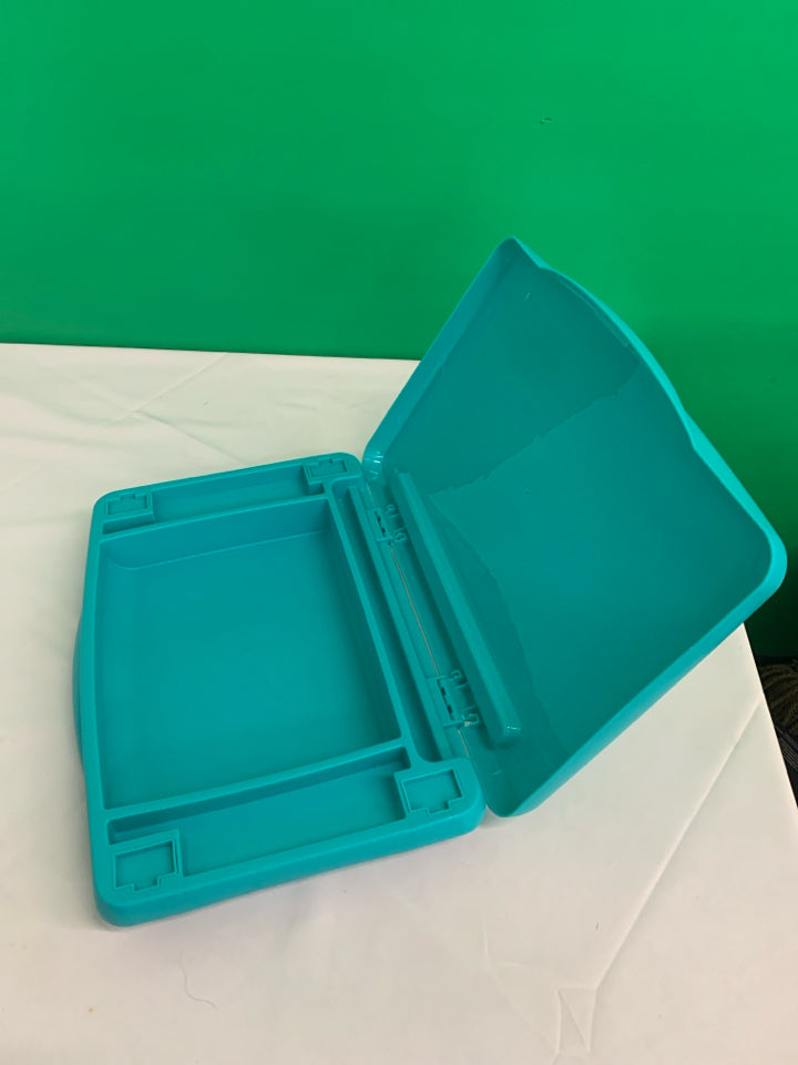 TEAL PLASTIC LAP DESK W STORAGE.