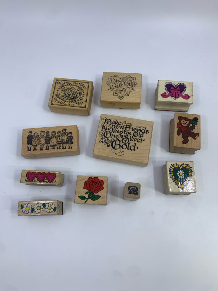 11PC BAG OF VALENTINE STAMPS.