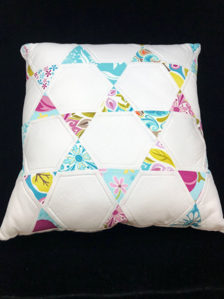 BLUE & PURPLE QUILTED TREE PILLOW.