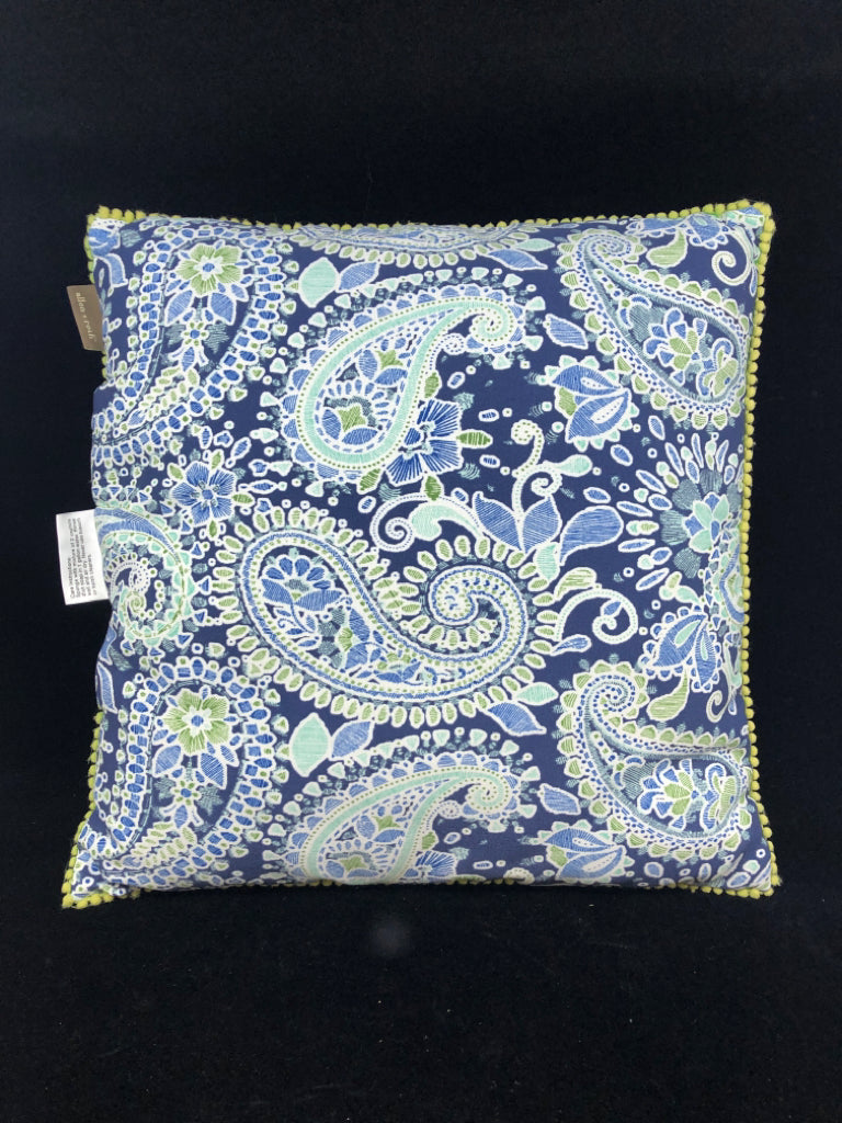 BLUE/GREEN/WHITE PAISLEY ACCENT PILLOW-ALLEN & ROTH.