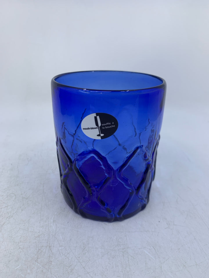 8 SHORT TEXTURED COBALT BLUE GLASSES.