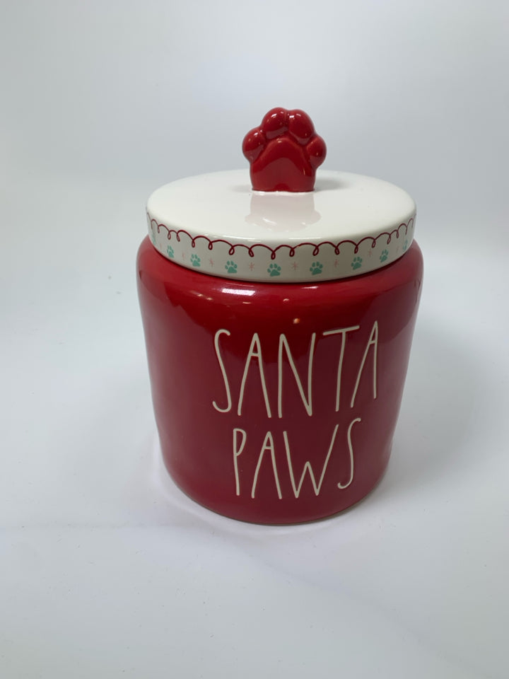RAE DUNN SANTA PAWS CANISTER.