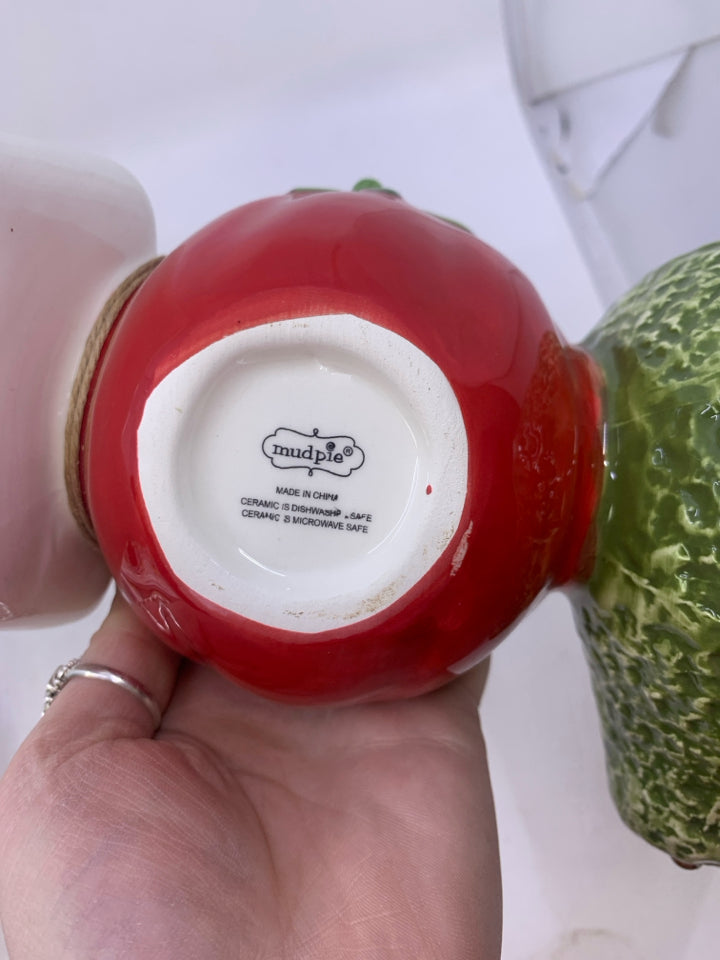 NEW AVOCADO,TOMATO AND CHEESE BLOCK FUSED CERAMIC DIP SET.