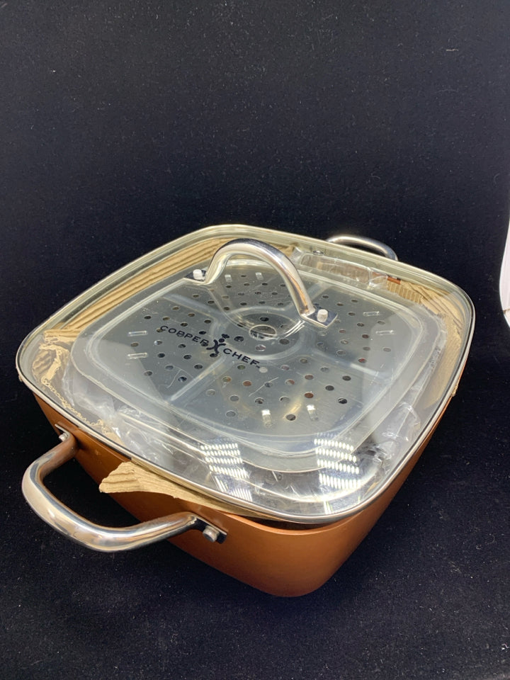 NEW 4 PC SQUARE COPPER DEEP FRYING PAN.