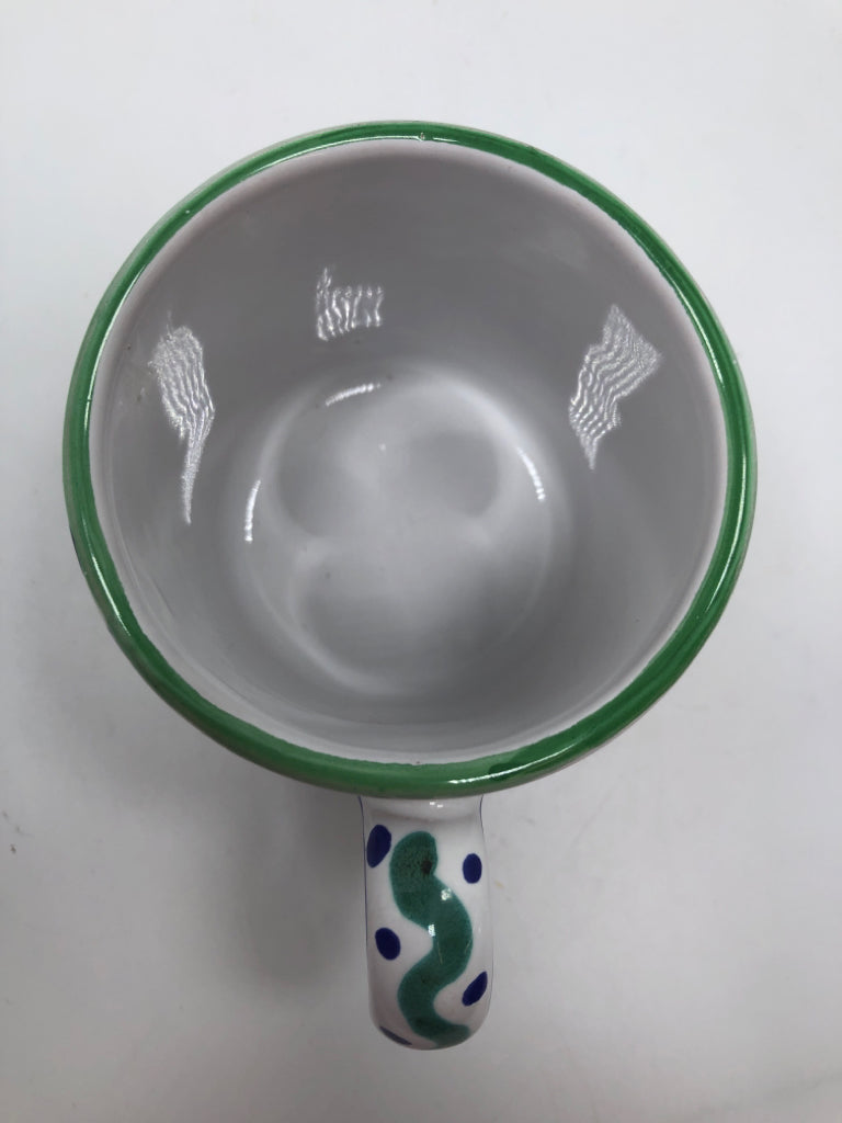 ITALIAN HAND-PAINTED BLUE/GREEN MUG.