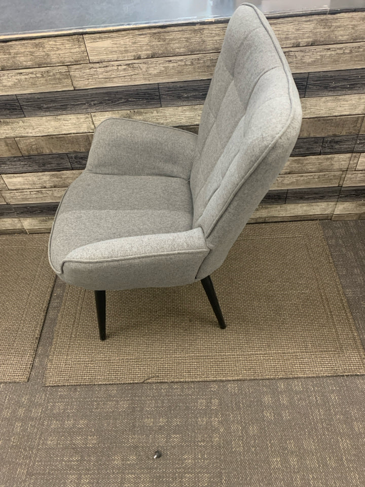 GREY HIGH BACK CHAIR W BLACK LEGS.
