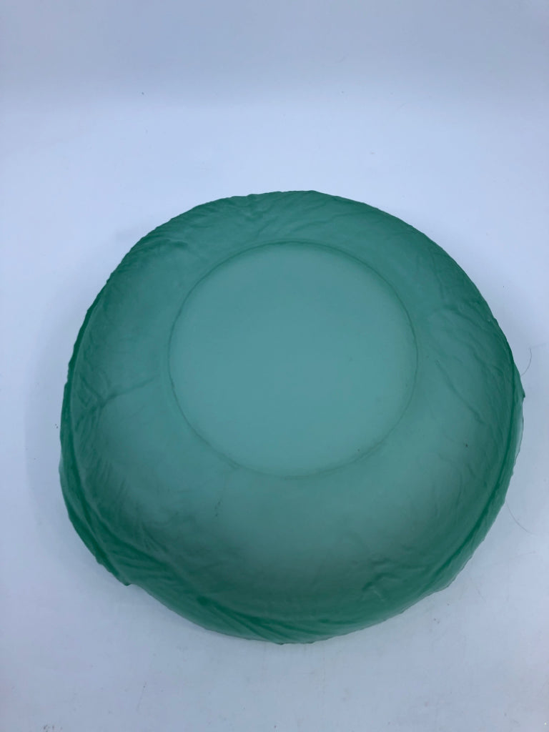 GREEN GLASS CABBAGE SERVING BOWL.