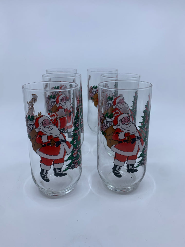 6 SANTA W TREE DRINKING GLASSES.