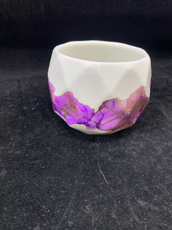 WHITE+PURPLE STRIPE PLANTER.