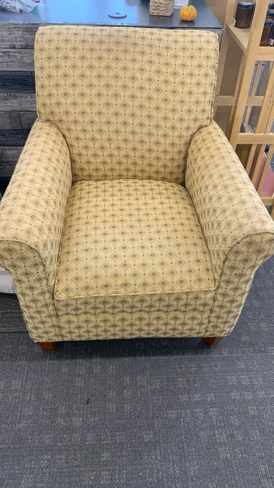 GOLD WITH BLUE ACCENTS ARM CHAIR.