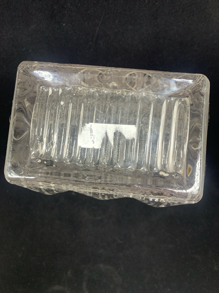 HEAVY CUT GLASS VASE W/CUBE DETAIL.