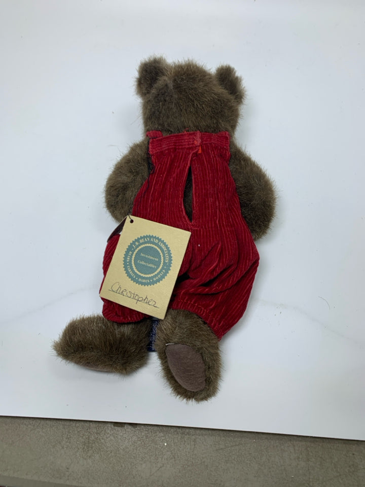 BOYDS BEAR W/ RED CORDUROY OVER ALLS.