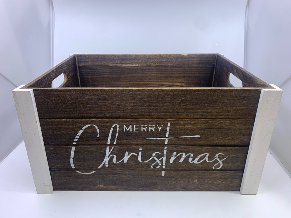 "MERRY CHRISTMAS" DARK WOOD CRATE.